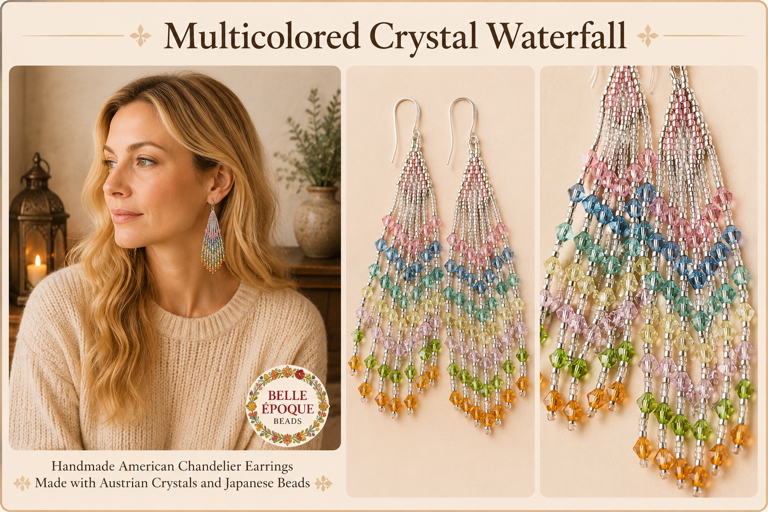 Multicolored Crystal Waterfall Chandelier Earrings