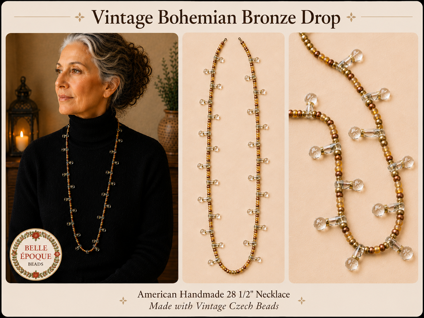 Long Vintage Bohemian Bronze Drop Necklace