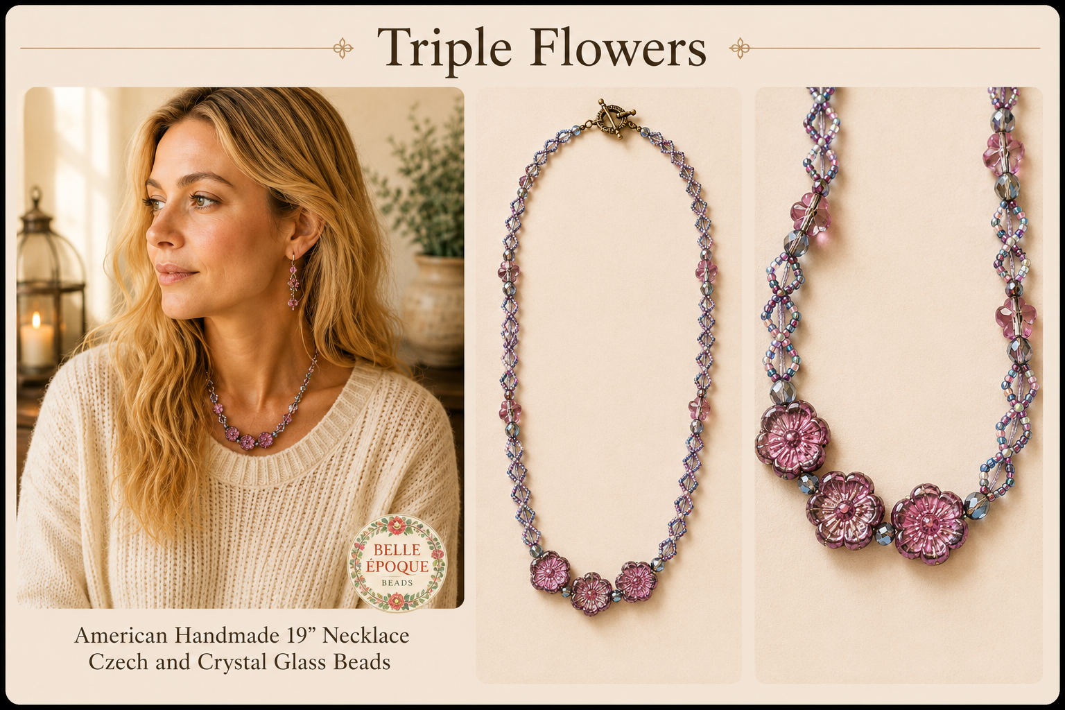 Triple Flowers Bohemian Necklace