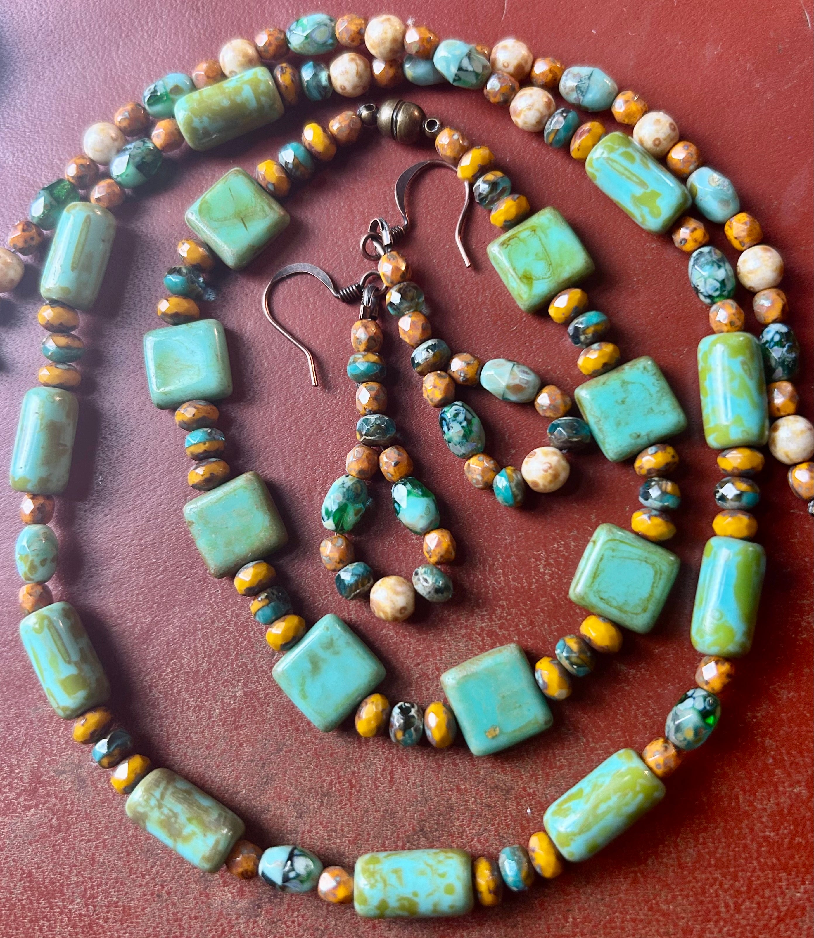 Turquoise & Earth Czech Bead Jewelry Set